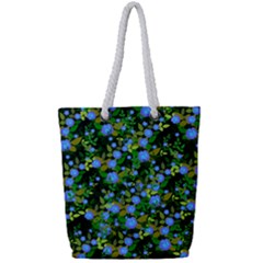 Blue Luminescent Roses Full Print Rope Handle Tote (small)