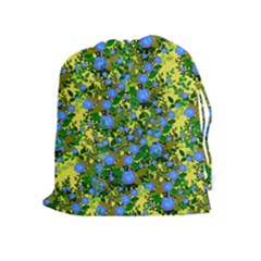 Blue Luminescent Roses Yellow Drawstring Pouch (xl) by snowwhitegirl