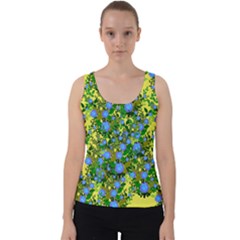 Blue Luminescent Roses Yellow Velvet Tank Top