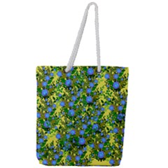 Blue Luminescent Roses Yellow Full Print Rope Handle Tote (large)