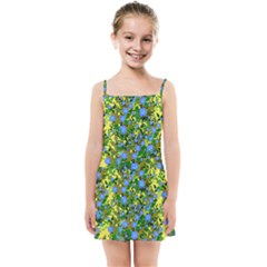 Blue Luminescent Roses Yellow Kids Summer Sun Dress