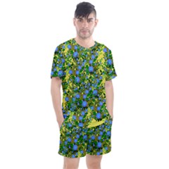 Blue Luminescent Roses Yellow Men s Mesh Tee And Shorts Set