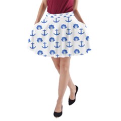 Vintage Face Anchor Blue A-line Pocket Skirt by snowwhitegirl