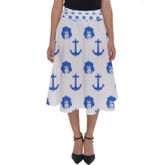 Vintage Face Anchor Blue Perfect Length Midi Skirt