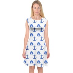 Vintage Face Anchor Blue Capsleeve Midi Dress by snowwhitegirl