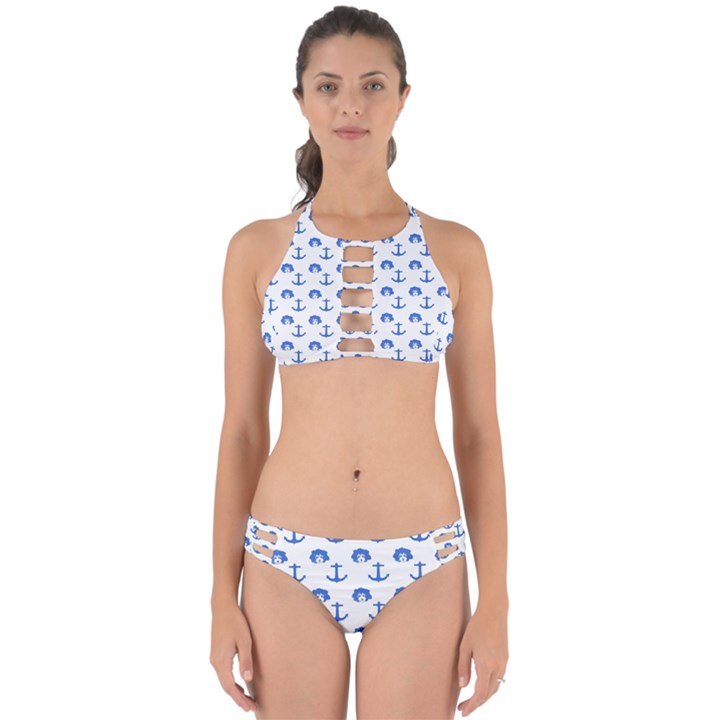 Vintage Face Anchor Blue Perfectly Cut Out Bikini Set