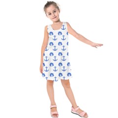 Vintage Face Anchor Blue Kids  Sleeveless Dress by snowwhitegirl