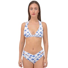 Vintage Face Anchor Blue Double Strap Halter Bikini Set