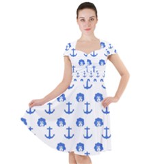 Vintage Face Anchor Blue Cap Sleeve Midi Dress