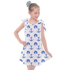 Vintage Face Anchor Blue Kids  Tie Up Tunic Dress