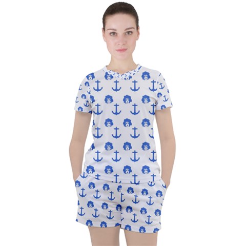 Vintage Face Anchor Blue Women s Tee And Shorts Set by snowwhitegirl