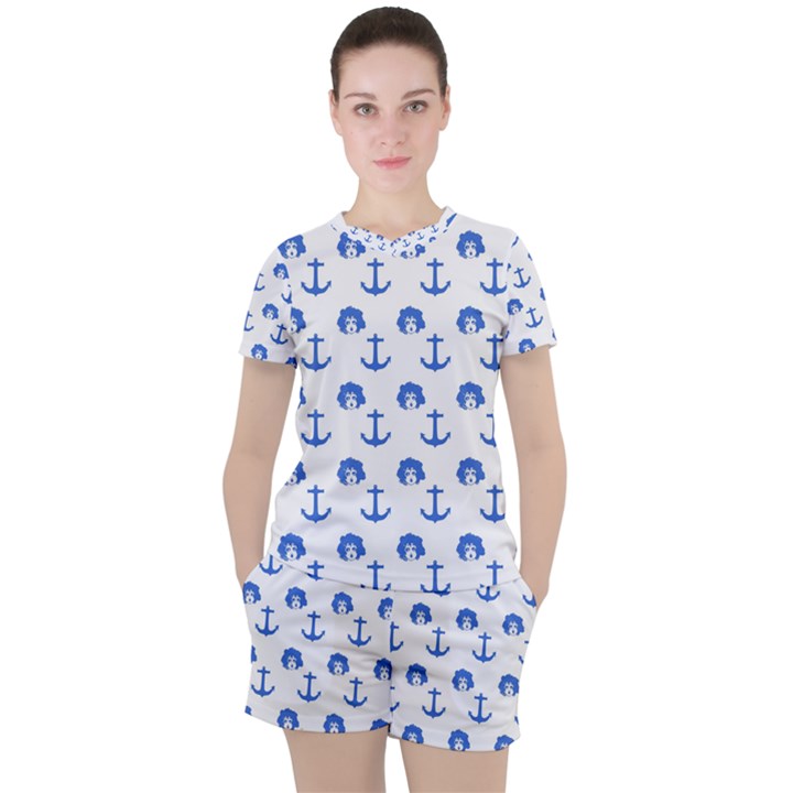 Vintage Face Anchor Blue Women s Tee and Shorts Set