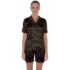 Brown Deer Trees Pattern Satin Short Sleeve Pyjamas Set