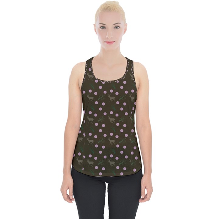 Brown Deer Trees Pattern Piece Up Tank Top