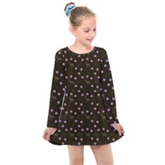 Brown Deer Trees Pattern Kids  Long Sleeve Dress