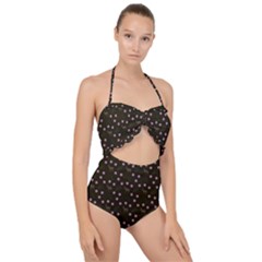 Brown Deer Trees Pattern Scallop Top Cut Out Swimsuit