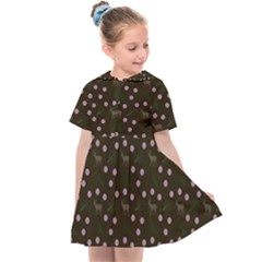 Brown Deer Trees Pattern Kids  Sailor Dress