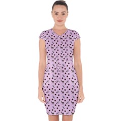 Pink Deer Pattern Capsleeve Drawstring Dress 