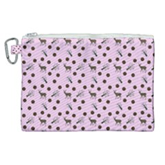 Pink Deer Pattern Canvas Cosmetic Bag (xl)