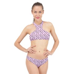 Pink Deer Pattern High Neck Bikini Set