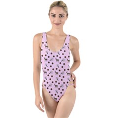 Pink Deer Pattern High Leg Strappy Swimsuit