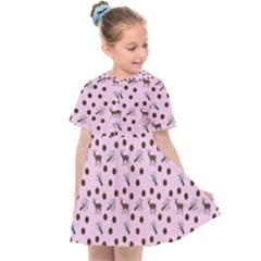 Pink Deer Pattern Kids  Sailor Dress