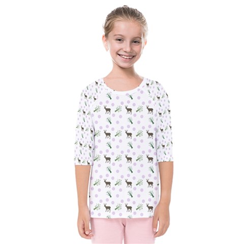 White Deer Pattern Kids  Quarter Sleeve Raglan Tee by snowwhitegirl