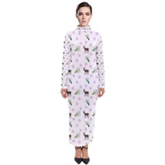 White Deer Pattern Turtleneck Maxi Dress