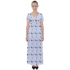 White Deer Pattern High Waist Short Sleeve Maxi Dress