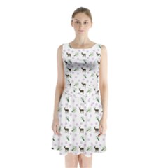 White Deer Pattern Sleeveless Waist Tie Chiffon Dress by snowwhitegirl