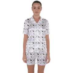 White Deer Pattern Satin Short Sleeve Pyjamas Set