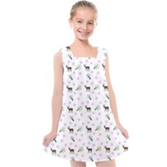 White Deer Pattern Kids  Cross Back Dress