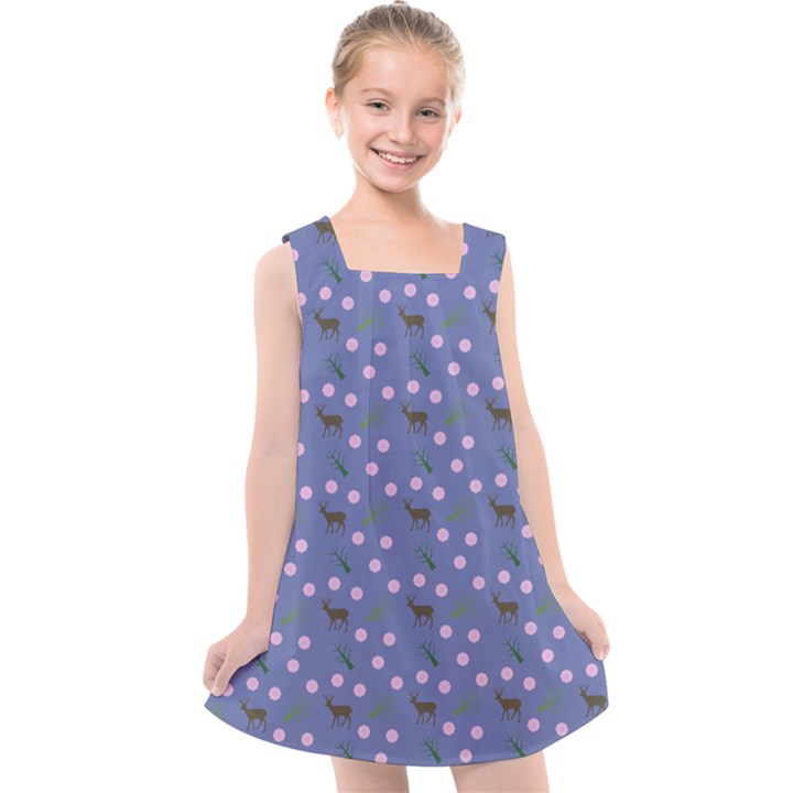 Blue Deer Pattern Kids  Cross Back Dress