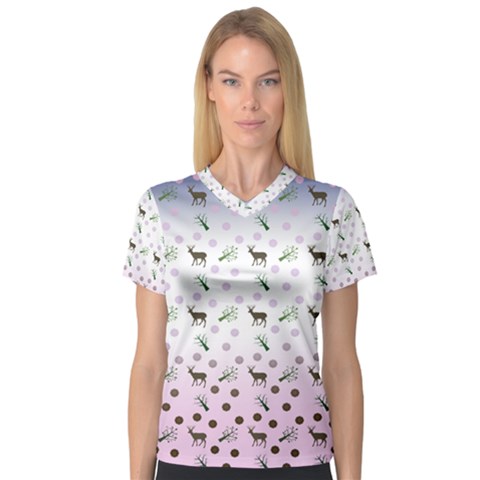 Ombre Deer Pattern V-neck Sport Mesh Tee by snowwhitegirl