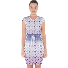 Ombre Deer Pattern Capsleeve Drawstring Dress 