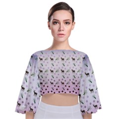 Ombre Deer Pattern Tie Back Butterfly Sleeve Chiffon Top