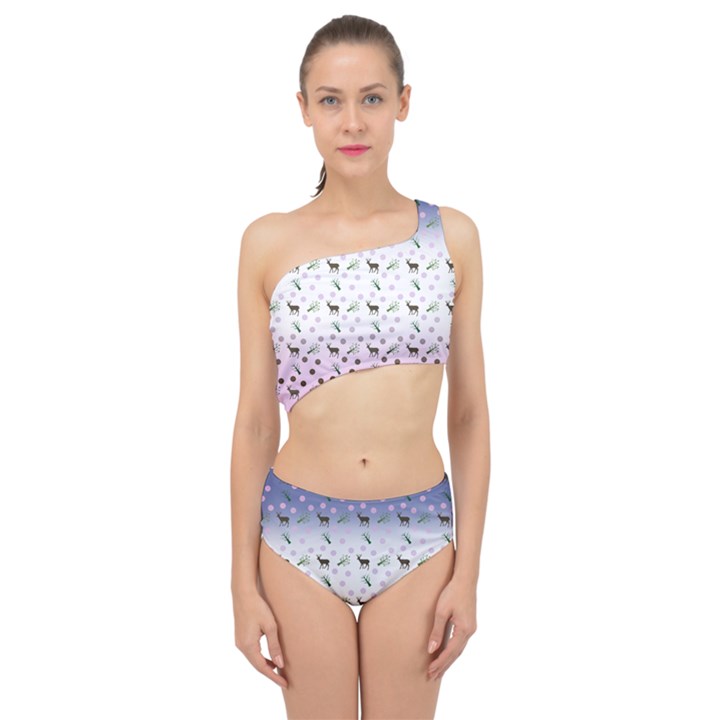 Ombre Deer Pattern Spliced Up Two Piece Swimsuit