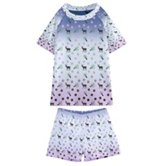 Ombre Deer Pattern Kids  Swim Tee And Shorts Set