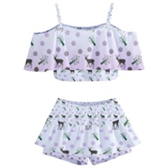 Ombre Deer Pattern Kids  Off Shoulder Skirt Bikini