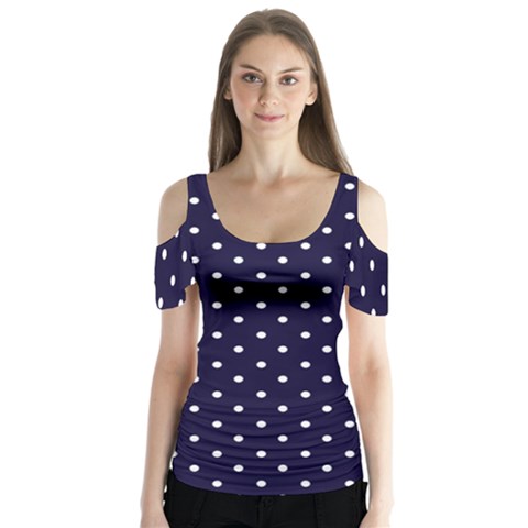 Little  Dots Navy Blue Butterfly Sleeve Cutout Tee  by snowwhitegirl