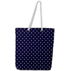 Little  Dots Navy Blue Full Print Rope Handle Tote (large)