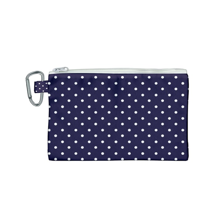 Little  Dots Navy Blue Canvas Cosmetic Bag (Small)