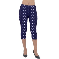 Little  Dots Navy Blue Lightweight Velour Capri Leggings  by snowwhitegirl