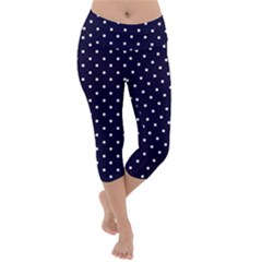 Little  Dots Navy Blue Lightweight Velour Capri Yoga Leggings