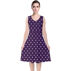 Little  Dots Purple V-neck Midi Sleeveless Dress 