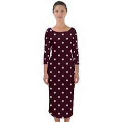 Little  Dots Maroon Quarter Sleeve Midi Bodycon Dress