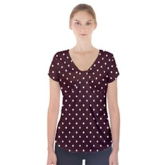 Little  Dots Maroon Short Sleeve Front Detail Top by snowwhitegirl