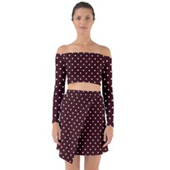 Little  Dots Maroon Off Shoulder Top With Skirt Set