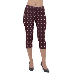 Little  Dots Maroon Lightweight Velour Capri Leggings 