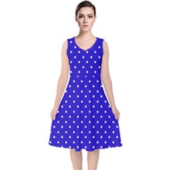 Little  Dots Royal Blue V-neck Midi Sleeveless Dress 